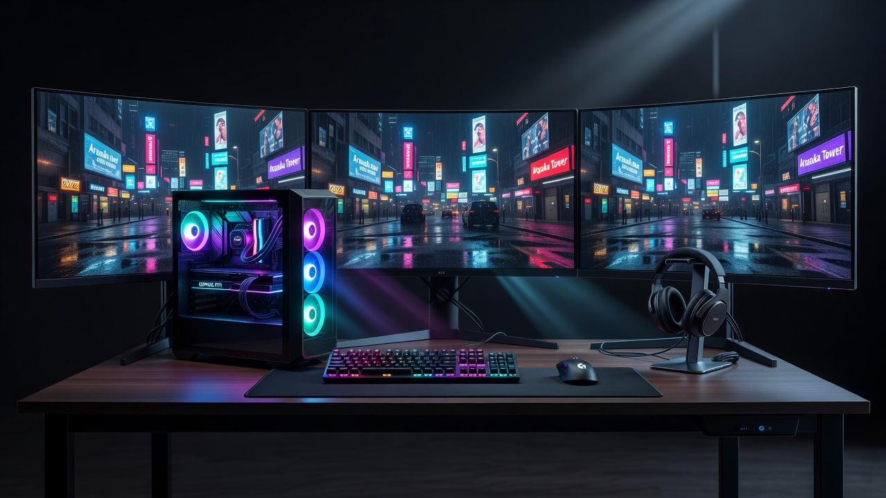 High-end gaming PC setup with RGB lighting
