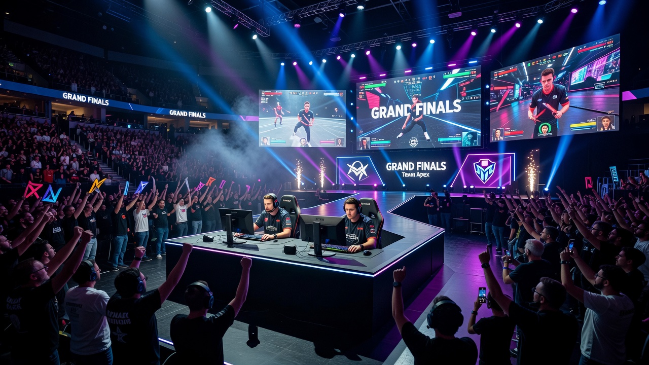 Esports tournament stage with bright lights
