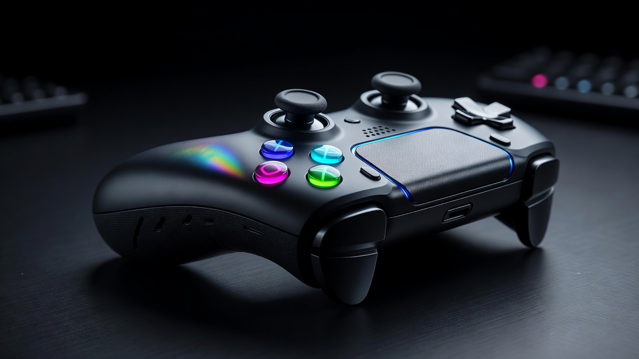 Futuristic concept game controller with glowing accents
